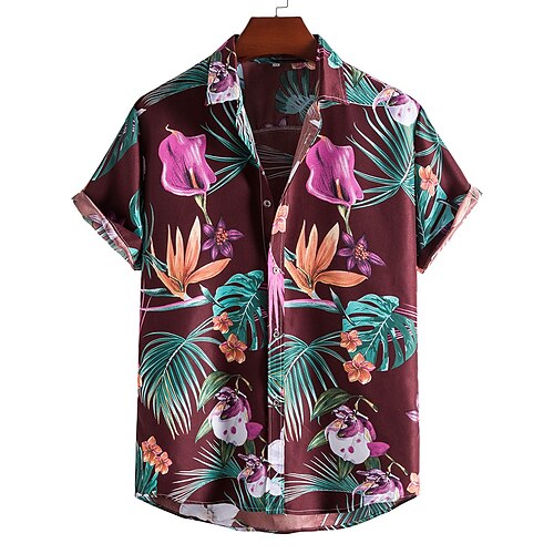 

Men's Shirt Geometric Classic Collar Holiday Beach Print Tops Casual Tropical Blue / Summer