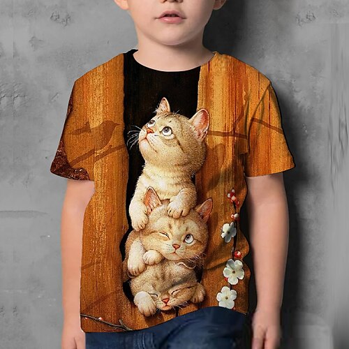 

Kids Boys T shirt Animal 3D Print Short Sleeve Active 4-12 Years Summer Red