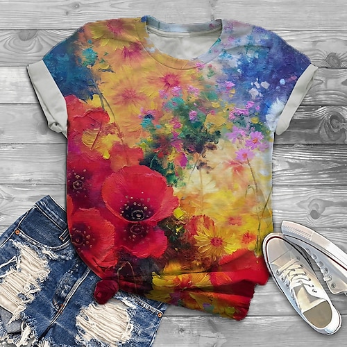 

Per donna Taglia grossa Top maglietta Floreale Pop art Stampa Manica corta Girocollo Essenziale Giornaliero Per eventi Jersey di cotone spandex Primavera Estate Blu Rosso / Plus Size / Plus Size