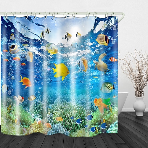 

Beach fish Print Waterproof Fabric Shower Curtain for Bathroom Home Decor Covered Bathtub Curtains Liner Includes with Hooks