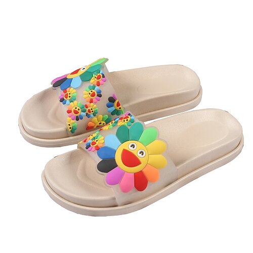 

Women's Slippers Flat Sandals House Slippers Bath Slippers Flower Flat Heel Round Toe Open Toe Elegant Casual Daily PVC Loafer Spring Summer Solid Colored Almond Light Brown Black