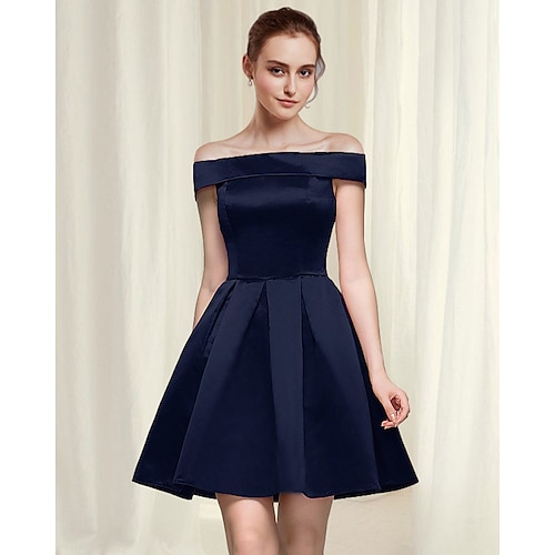 

A-Line Cocktail Dresses Reformation Amante Dress Homecoming Short / Mini Sleeveless Off Shoulder Satin with Sleek 2022