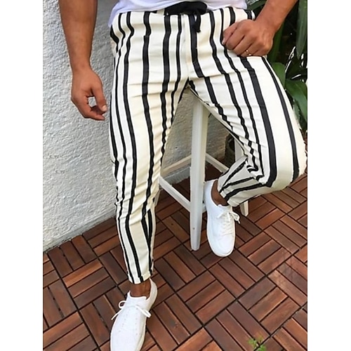 

Men's Joggers Tapered pants Trousers Casual Pants Plaid Drawstring Trousers Drawstring Stripe Full Length Basic Streetwear Slim Blue Yellow Micro-elastic