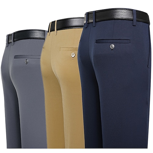 

Men's Dress Pants Chinos Trousers Straight Leg Solid Color Plain Anti-wrinkle Stretch Formal Business Return to Office Classic Style Casual Black Khaki High Waist Stretchy