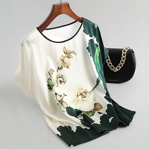 

Women's Plus Size Curve Tops T shirt Floral Short Sleeve Crewneck Basic Daily Going out Polyester Spring Summer Green Red