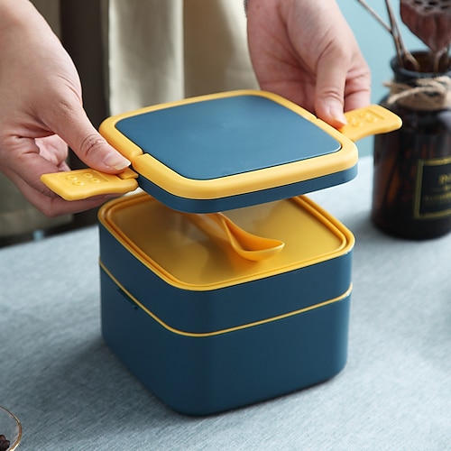 

Portable Double Layer Lunch Box Macaron Nordic Style with Spoon Portable Fitness Lunch Box Student Lunch Box Microwave Heating Material PP