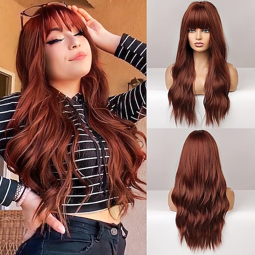 

Red Wigs for Women Auburn Wig with Bangs and Long Auburn Wavy Wig for Women Auburn Wavy Wig for Women Auburn Heat-Resistant Wig for Daily Parties