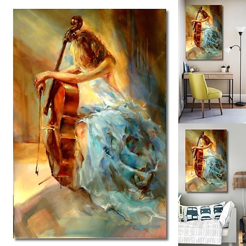 

Wall Art Canvas Poster Painting Artwork Picture Girl Portrait Music Cello Home Decoration Décor Rolled Canvas No Frame Unframed Unstretched