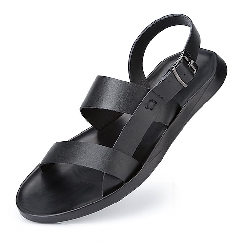 

Men's Sandals Flat Sandals Black Sandals Slingback Sandals Casual Daily Cowhide Breathable Handmade Non-slipping Black Spring Summer