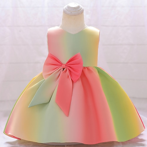 

Girls' Sleeveless Rainbow 3D Printed Graphic Dresses Cute Knee-length Polyester Dress All Seasons Butterfly Kids Toddler Party Birthday Party Slim Bow