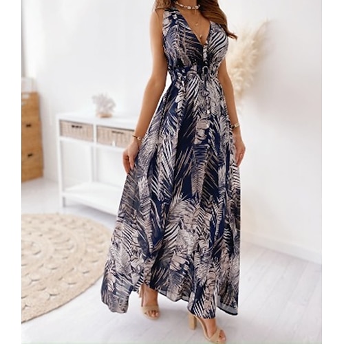 

Women's Casual Dress Swing Dress Long Dress Maxi Dress Green Black Blue Sleeveless Flower Backless Spring Summer Deep V S M L XL 2XL