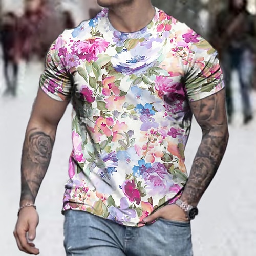 

Homme Chemise T shirt Tee Tee Graphic Floral Imprimés Photos Col Ras du Cou Rose Claire Rose Claire Bleu 3D effet Grande Taille Casual du quotidien Manche Courte Vêtement Tenue basique Design Coupe