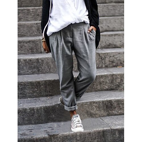

pantaloni da donna in misto cotone tinta unita