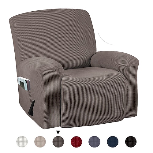 

Recliner Chair Stretch Sofa Cover Slipcover Elastic Couch Protector With Pocket For Tv Remote Control Books Plain Solid Color Soft Durable