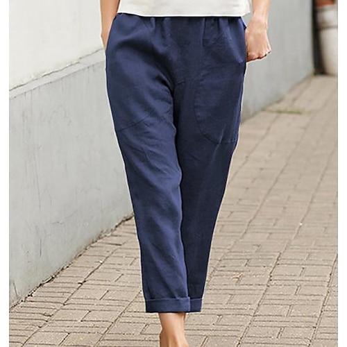 

Women's Plus Size Pants Pocket Plain Basic Daily Vacation High Ankle-Length Spring Summer Watermelon Red Green White XL XXL XXXL 4XL 5XL