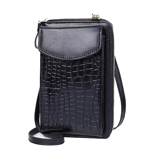 

Women's 2022 Mobile Phone Bag PU Leather Polyester Zipper Solid Colored Crocodile grain Daily Outdoor Red Brown Black Almond