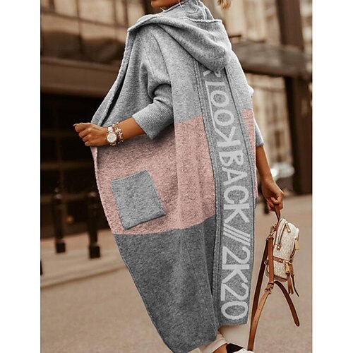 

Women's Cardigan Sweater Jumper Crochet Knit Tunic Pocket Knitted Color Block Hooded Stylish Casual Daily Holiday Winter Fall Gray S M L / Long Sleeve / Regular Fit / Print