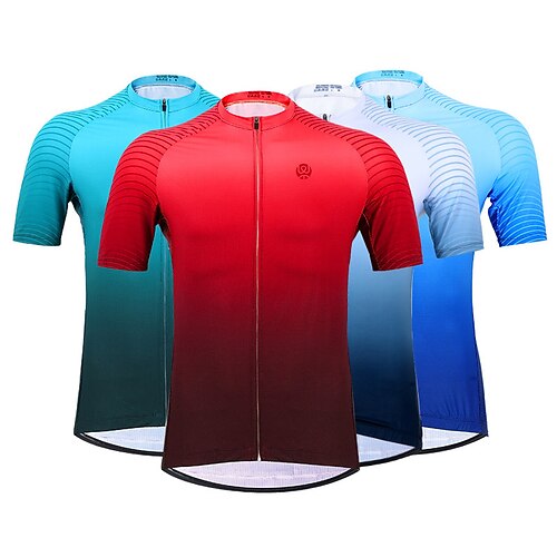 

Men's Women's Cycling Jersey Short Sleeve Bike Jersey Top with 3 Rear Pockets Fast Dry Breathable Moisture Wicking Soft Red Blue White Black Blue Gradient Polyester Sports Clothing Apparel