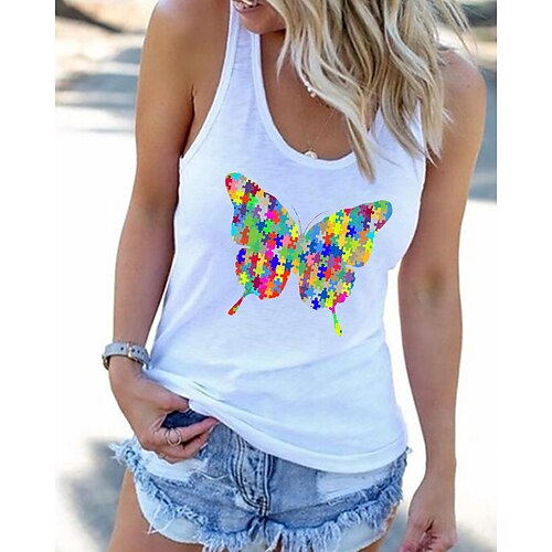 

Women's Tank Top Gray White Black Rainbow Butterfly Racerback Sleeveless Daily Basic Round Neck S / Summer