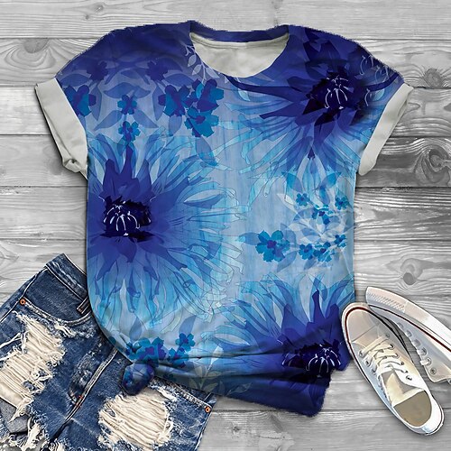 

Per donna Taglia grossa Top maglietta Floreale Colore graduale e sfumato Stampa Manica corta Girocollo Essenziale Giornaliero Per eventi Jersey di cotone spandex Primavera Estate Verde Blu / Pop art