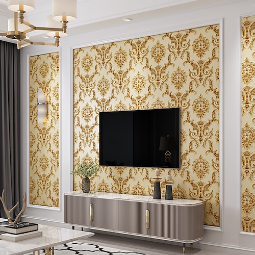 

Floral Wallpaper Damask Wall Cover Sticker Film Peel and Stick Removable Self Adhesive Embossed European Damascus Non Woven Home Decoration 300x53cm/118.11''x20.87''
