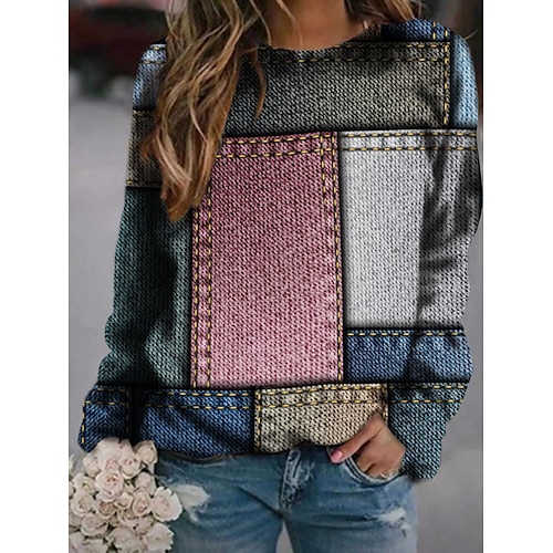 

Women's Sweatshirt Pullover Streetwear Sportswear Print Blue Royal Blue Beige Geometric Tie Dye Abstract Loose Fit Casual Round Neck Long Sleeve S M L XL XXL / 3D Print