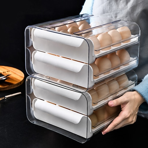 

Household Egg Storage Box Drawer Type Refrigerator Fresh Keeping Box Egg Tray 32 Grid Egg Compartment Storage
