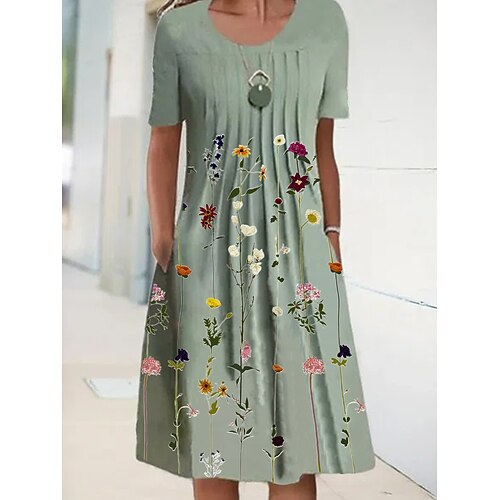 

Women's A Line Dress Knee Length Dress Green Blue Short Sleeve Floral Print Spring Summer Round Neck Casual Loose 2022 S M L XL XXL / 3D Print