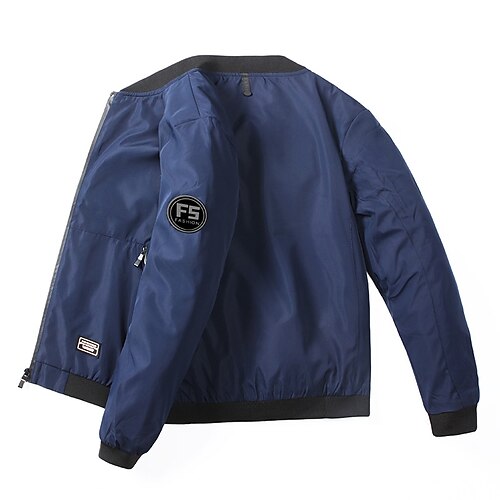 

Men's Bomber Jacket Hiking Windbreaker Military Tactical Jacket Outdoor Thermal Warm Windproof Quick Dry Lightweight Outerwear Coat Top Hunting Fishing Climbing Blue Gray Black / Long Sleeve
