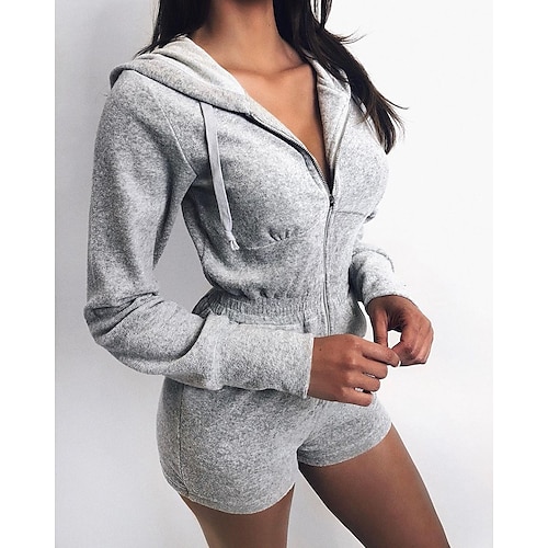 

Women's Set Bodysuit Hoodie Solid Color Sport Athleisure Bodysuit Long Sleeve Breathable Soft Comfortable Everyday Use Street Casual Athleisure Daily Activewear Outdoor
