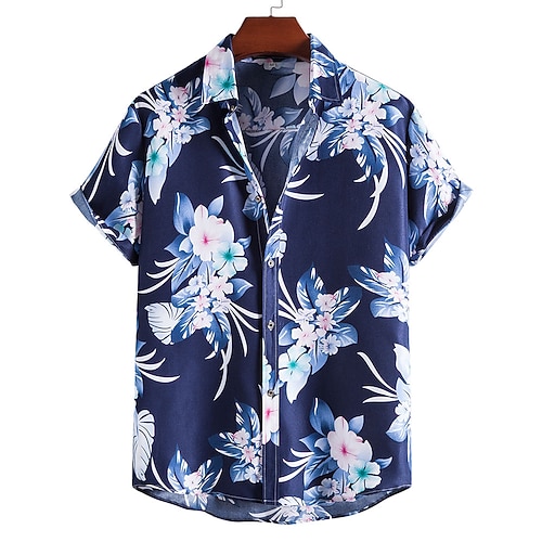 

Men's Shirt Geometric Classic Collar Holiday Beach Print Tops Casual Tropical Blue / Summer