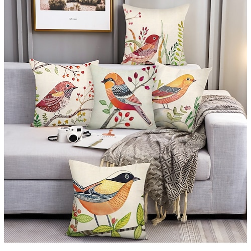 

Bird Floral Double Side Cushion Cover 5PC Soft Decorative Square Throw Pillow Cover Cushion Case Pillowcase for Bedroom Livingroom Superior Quality Machine Washable Outdoor Cushion for Sofa Couch Bed Chair