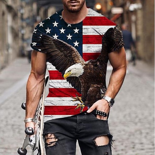 

Men's T shirt Tee Shirt Tee Graphic Eagle American Flag Independence Day Crew Neck Black 3D Print Plus Size Casual Daily Short Sleeve Clothing Apparel Basic Designer Slim Fit Big and Tall / Summer