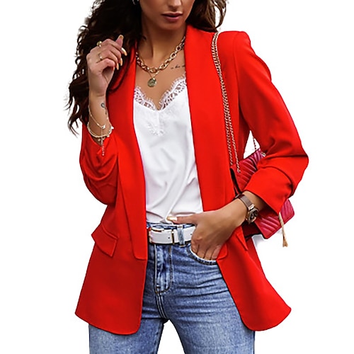 

Women's Blazer Regular Patchwork Coat Khaki Red Business Daily Fall Open Front V Neck Regular Fit S M L XL XXL 3XL / Breathable / Solid Color