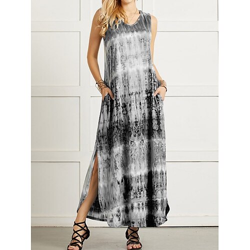 

Women's Shift Dress Maxi long Dress Green Blue Black Purple Red Sleeveless Tie Dye Spring Summer Casual 2022 S M L XL XXL XXXL 4XL 5XL