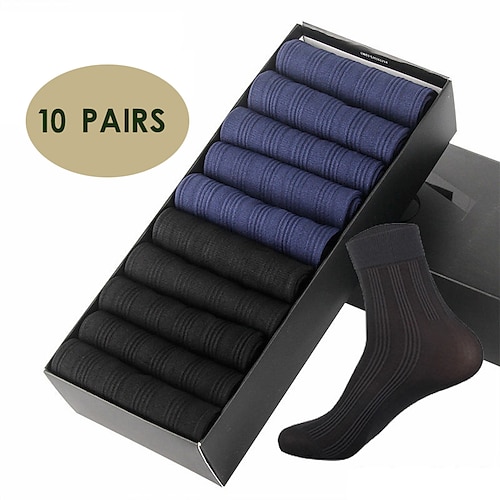 

Men's 10 Pairs Socks Spandex Solid Colored Warm Spring & Summer Black Dark Gray Navy Blue