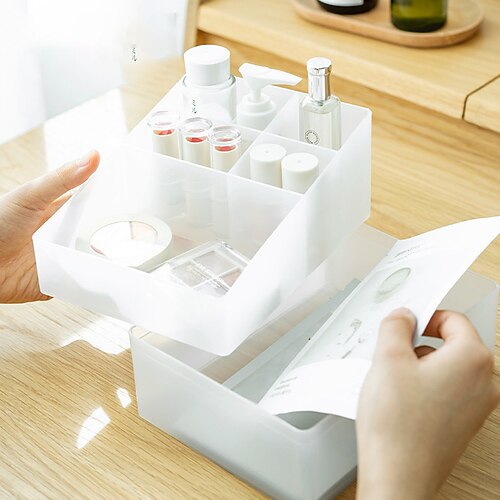 

Large Capacity Transparent Makeup Organizer for Cosmetic Cosmetic Storage Box Desktop Organizer Jewelry Nail Polish Makeup Drawer Container Plastic 2Layers 18.514.513CM
