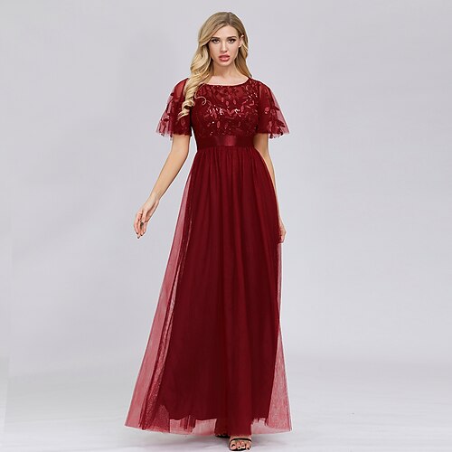 

Linea-A Stile impero Elegante Abiti da festa Graduazione Vestito Con decorazione gioiello Manica corta Lungo Tulle con Ricamo 2022 / Trasparenti