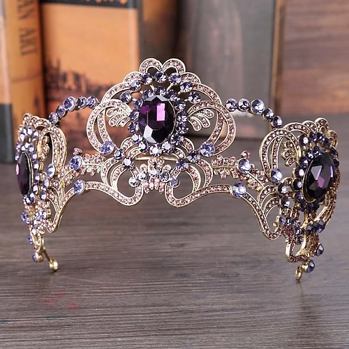 

Baroque Purple Crystal Pearl Crown Bridal Tiara Headpiece Hair Jewelry Hair Accessories Bride Flower Crowns