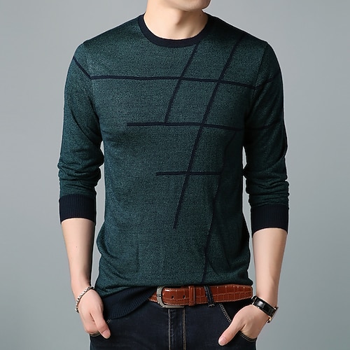 

Men's Sweater Pullover Sweater Jumper Knit Knitted Solid Color Crew Neck Stylish Vintage Style Daily Wear Clothing Apparel Winter Fall Green Red S M L