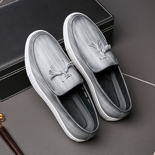 

Men's Loafers & Slip-Ons Tassel Loafers Casual Daily Nappa Leather Breathable Non-slipping Wear Proof Brown Gray Spring Summer