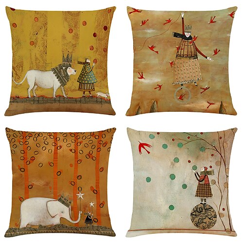 

Fairytale Vintage Double Side Cushion Cover 4PC Soft Decorative Square Throw Pillow Cover Cushion Case Pillowcase for Bedroom Livingroom Superior Quality Machine Washable Outdoor Cushion for Sofa Couch Bed Chair