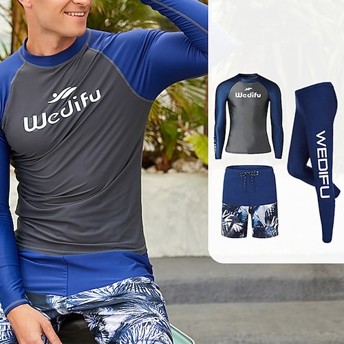 

Men's Rash guard Swimsuit UV Sun Protection UPF50 Breathable Long Sleeve Diving Suit Swimsuit 3-Piece Swimming Diving Surfing Water Sports Patchwork Spring Summer Autumn / Fall / Stretchy