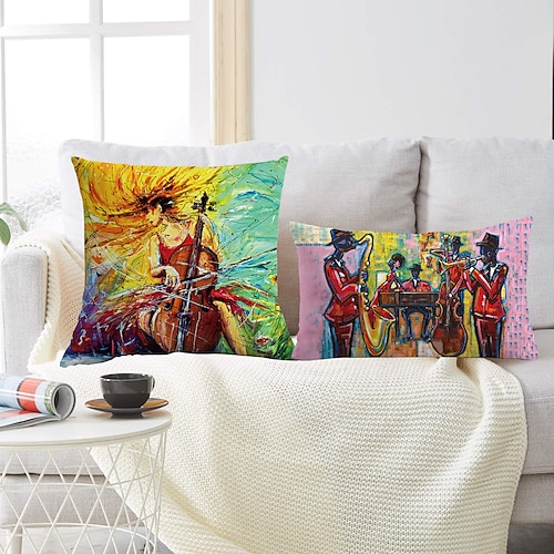 

Oil Painting Style Double Side Cushion Cover 2PC Soft Decorative Square Throw Pillow Cover Cushion Case Pillowcase for Bedroom Livingroom Superior Quality Machine Washable Outdoor Cushion for Sofa Couch Bed Chair Vintage Music Band