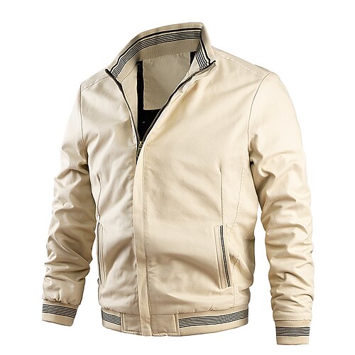 

Men's Bomber Jacket Winter Jacket Winter Coat Jacket Thermal Warm Daily Zipper Turndown Casual Jacket Outerwear Plain Patchwork Black Blue Yellow