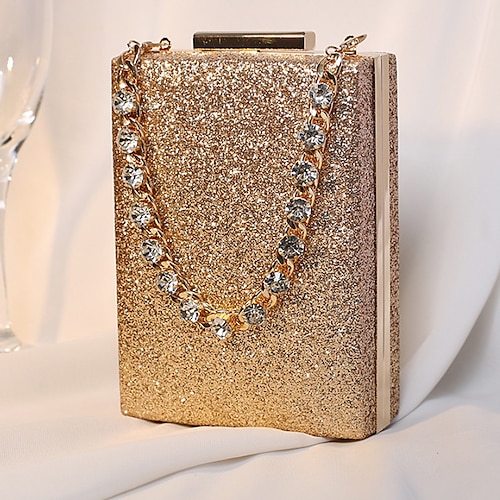

Women's 2022 Chain Bag Evening Bag Polyester Crystals Chain Solid Color Glitter Shine Party Wedding Black Silver Gold Red
