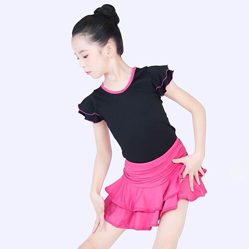 

Latin Dance Skirts Pleats Ruffles Girls' Training Performance Short Sleeve Nylon