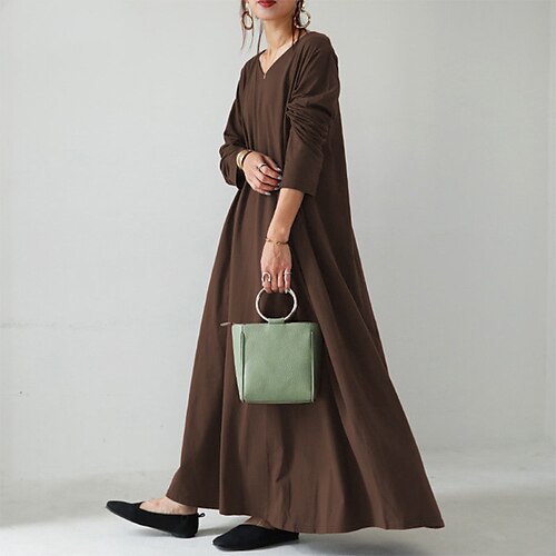 

Women's Casual Dress Shift Dress Long Dress Maxi Dress Black Yellow Dark Blue Long Sleeve Pure Color Ruched Winter Fall Autumn V Neck Winter Dress Weekend Fall Dress 2022 S M L XL XXL XXXL 4XL