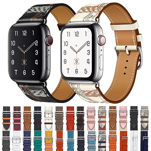 

1 pcs Smart Watch Band for Apple iWatch Series 8 7 6 5 4 3 2 1 SE Genuine Leather Smartwatch Strap Classic Clasp Leather Loop Business Band Replacement Wristband