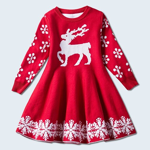 

Kinder kleine Mädchen Kleid Tier Pullover Pullover Kleid Print Marineblau Midi Langarm Casual Prinzessin Kleider Herbst Winter Regular Fit 2-8 Jahre